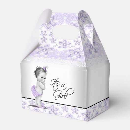 Paarse Lavendel en Grijs Baby shower Bedankdoosjes (Voorkant Zijde)