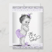 Paarse lavendel en grijs babymeisje kaart (Voorkant)