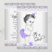 Paarse lavendel en grijs babymeisje kaart (Voorkant / Achterkant)