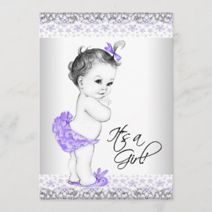 Paarse lavendel en grijs babymeisje kaart