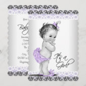 Paarse lavendel en grijs babymeisje kaart (Voorkant / Achterkant)