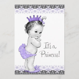 Paarse Lavendel en Grijze Baby Meisje Shower Kaart