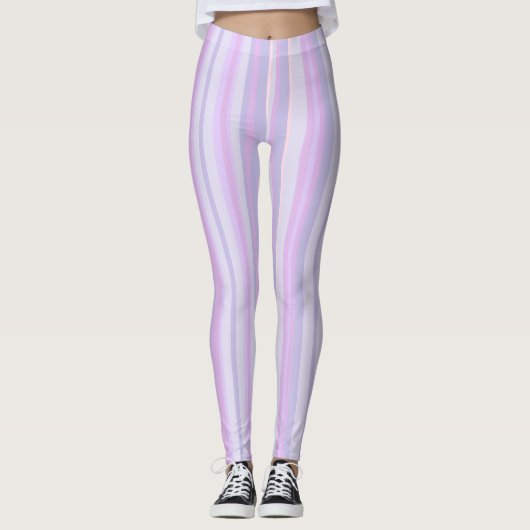 Paarse lavendel en roze gestripte Leggings (Voorkant)