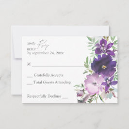 Paarse lavendel en Violet Floral, geen echte RSVP- RSVP Kaartje
