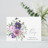 Paarse lavendel en Violet Floral met meel RSVP Kaartje (Staand voorkant)