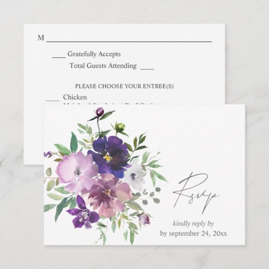 Paarse lavendel en Violet Floral met meel RSVP Kaartje (Voorkant / Achterkant)