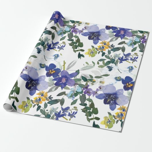Paarse lavendel en witte orchideeën Floral Waterve Cadeaupapier (Uitgerold)