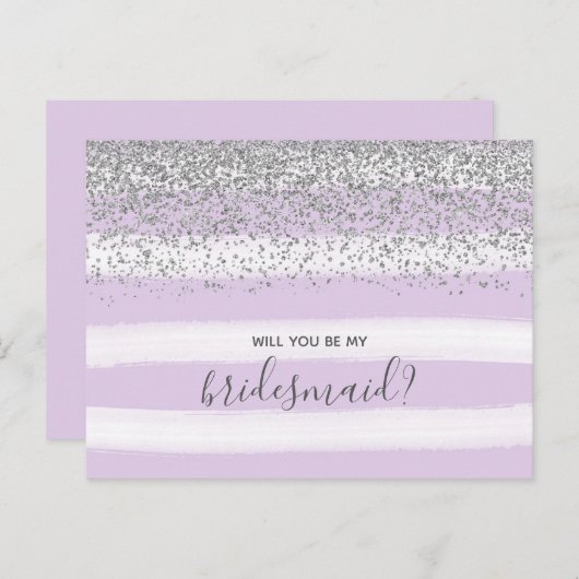 Paarse lavendel en zilveren glitter zijn mijn brui uitnodiging briefkaart (Voorkant / Achterkant)