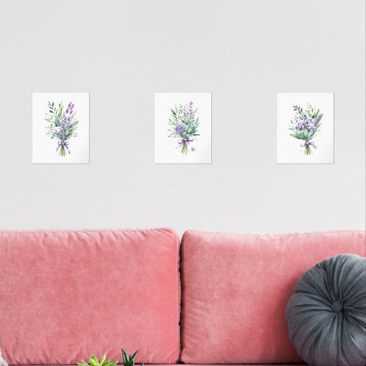 Paarse Lavendel Eucalyptus Wildflower Bloemen Prin Muurkunst Sets (Woonkamer)