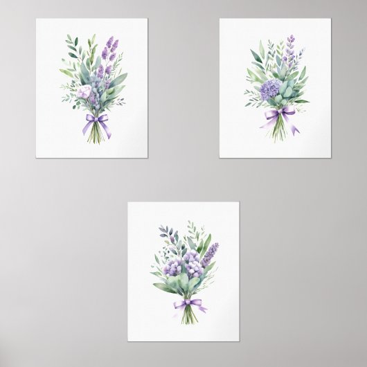 Paarse Lavendel Eucalyptus Wildflower Bloemen Prin Muurkunst Sets (Voorkant)