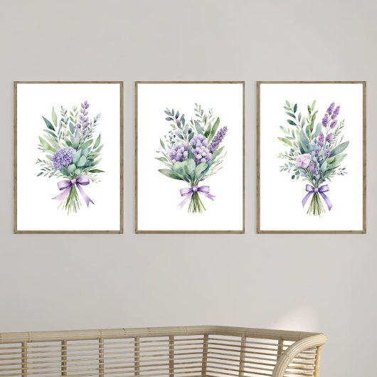 Paarse Lavendel Eucalyptus Wildflower Bloemen Prin Muurkunst Sets