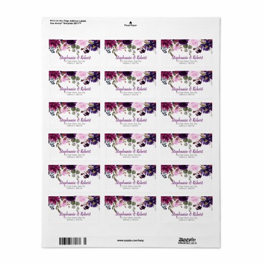 Paarse Lavendel Floral Boho Adreslabel Etiket (Full Sheet)