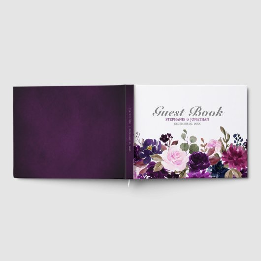 Paarse Lavendel Floral Boho Bruiloft Gastenboek (Volledig)