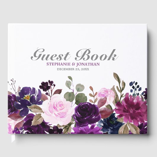 Paarse Lavendel Floral Boho Bruiloft Gastenboek (Voorkant)