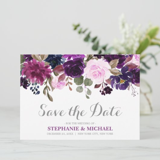 Paarse Lavendel Floral Boho Save the Date (Staand voorkant)