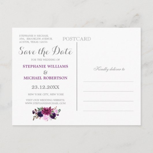 Paarse Lavendel Floral Boho Save the Date Aankondigingskaart (Achterkant)