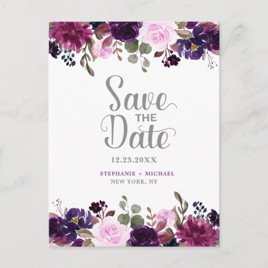 Paarse Lavendel Floral Boho Save the Date Aankondigingskaart (Voorkant)