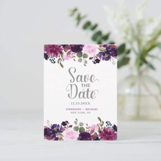 Paarse Lavendel Floral Boho Save the Date Aankondigingskaart (Staand voorkant)