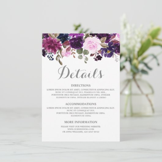 Paarse Lavendel Floral Boho trouwgegevens kaart (Staand voorkant)