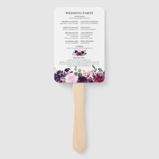 Paarse Lavendel Floral Boho Trouwprogramma Handwaaier (Achterkant)