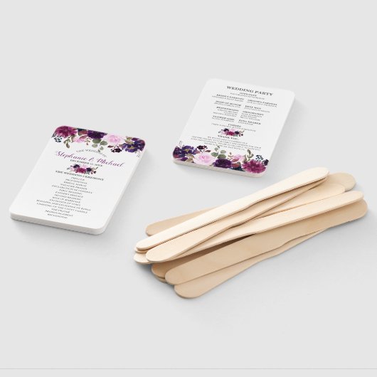 Paarse Lavendel Floral Boho Trouwprogramma Handwaaier (Niet-gemonteerd)