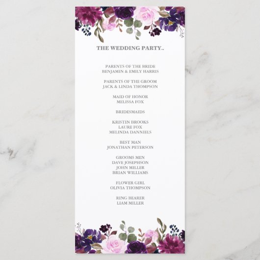 Paarse Lavendel Floral Boho trouwprogrammakaart Programmakaart (Achterkant)