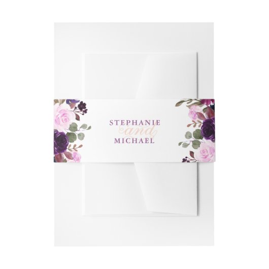 Paarse Lavendel Floral Boho uitnodiging buikband Uitnodigingen Wikkel (Voorkant Voorbeeld)