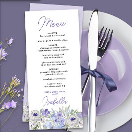 Paarse Lavendel Floral Border Dinner Menu