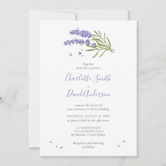 Paarse Lavendel Floral bruiloft uitnodiging (Voorkant)