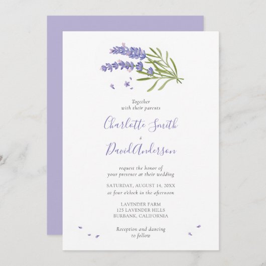 Paarse Lavendel Floral bruiloft uitnodiging (Voorkant / Achterkant)