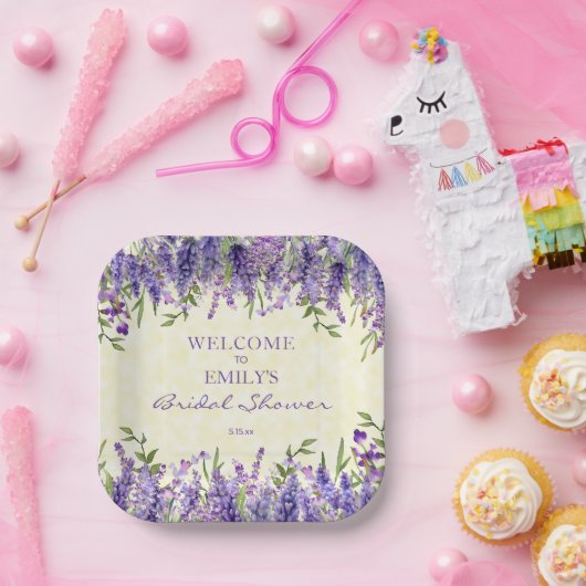 Paarse Lavendel Floral Geel Vrijgezellenfeest Papieren Bordje (Feest)