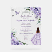 Paarse Lavendel Floral Quinceanera Cocktails Menu Acryl Bord (Voorkant)
