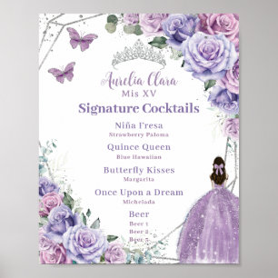 Paarse Lavendel Floral Quinceañera Drink Menu Poster