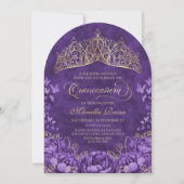Paarse Lavendel Floral Tiara Quinceanera Kaart (Voorkant)