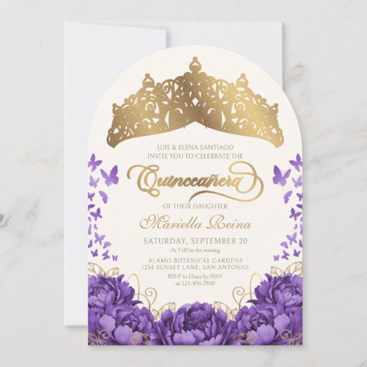 Paarse Lavendel Floral Tiara Quinceanera Kaart (Voorkant)