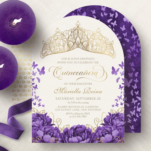 Paarse Lavendel Floral Tiara Quinceanera Kaart