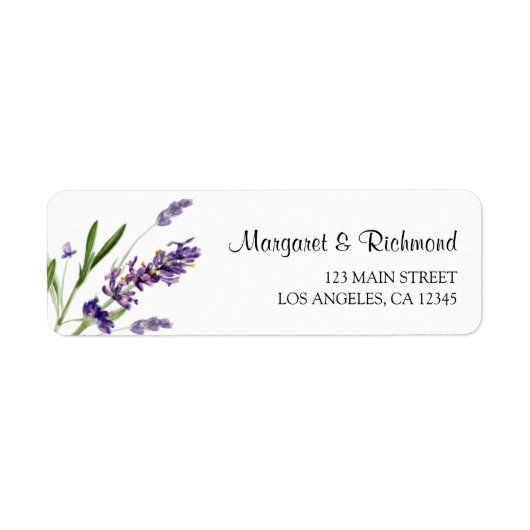 Paarse Lavendel Floral Wedding Retour Adres Etiket (Voorkant)