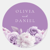 Paarse Lavendel Floral Wedding Ronde Sticker (Voorkant)