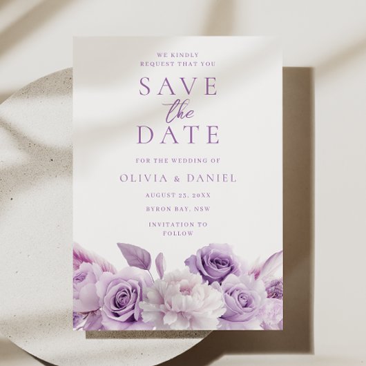 Paarse Lavendel Floral Wedding Save The Date