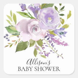 Paarse Lavendel Flowers Baby shower Envelope Seal Vierkante Sticker