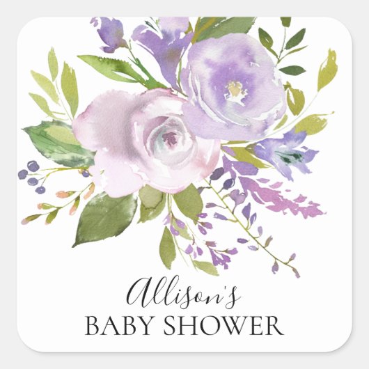 Paarse Lavendel Flowers Baby shower Envelope Seal Vierkante Sticker (Voorkant)