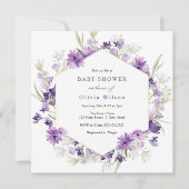 Paarse Lavendel Flowers Baby shower Invitation Kaart (Voorkant)