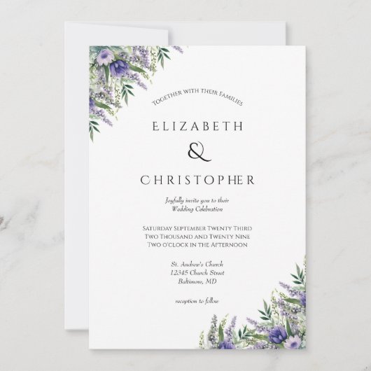 Paarse Lavendel Formele Elegante Moderne Huwelijk Kaart (Voorkant)