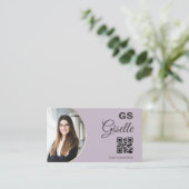 Paarse Lavendel Foto Monogram Makelaar QR Code Visitekaartje (Staand voorkant)