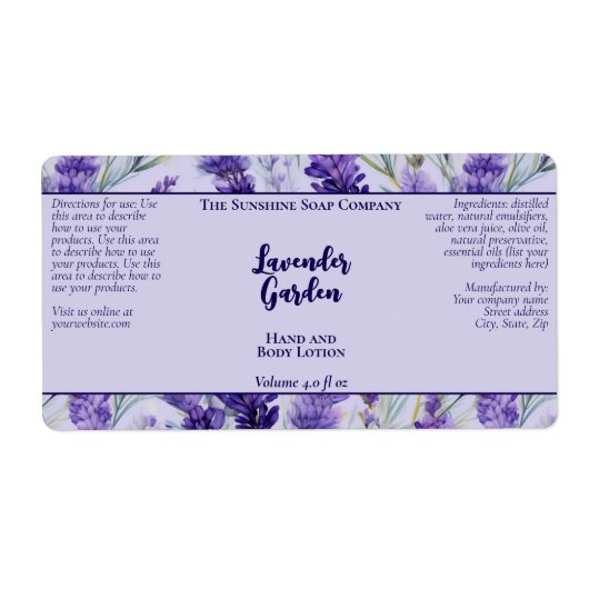 Paarse Lavendel Garden Cosmetics Bottle Label (Voorkant)