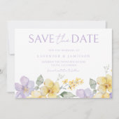 Paarse lavendel & geel zonneschijn bloemenbruiloft save the date (Voorkant)