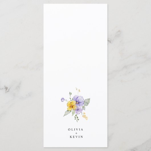 Paarse Lavendel Gele Waterverf Bloemen Bruiloft Menu (Achterkant)