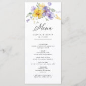 Paarse Lavendel Gele Waterverf Bloemen Bruiloft Menu (Voorkant)