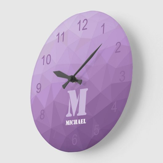 Paarse lavendel Geometrie Mesh Patroon Monogram Grote Klok (Hoek)