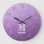 Paarse lavendel Geometrie Mesh Patroon Monogram Grote Klok (Voorkant)